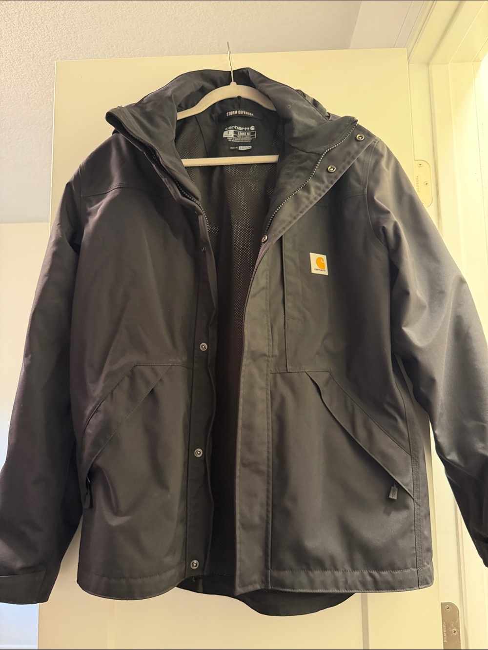 Carhartt Black Hooded Work Raincoat Jacket